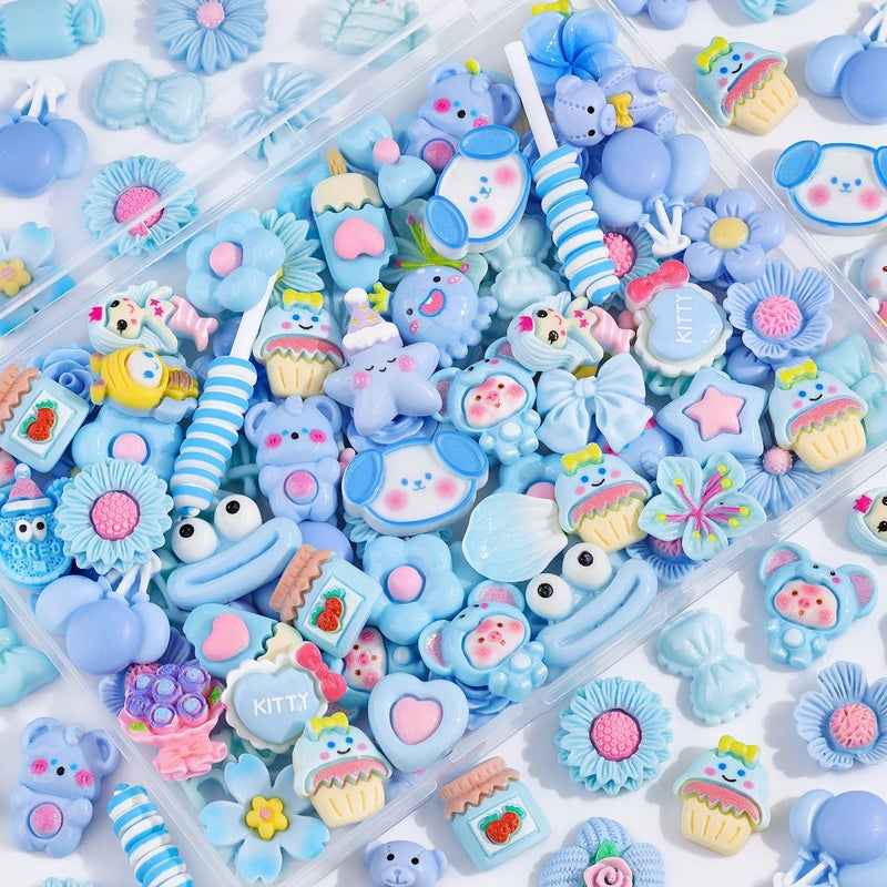 Glitzest 100PCS TINKRSTUFF Blue Slime Charms Cute Flatback Resin Charms for Slime, Random Kawaii Decoden Charm for Embellishments Phone Junk Case Charms Bulk, Hairpins Scrapbooking Crafting & DIY Decoration - Image 1